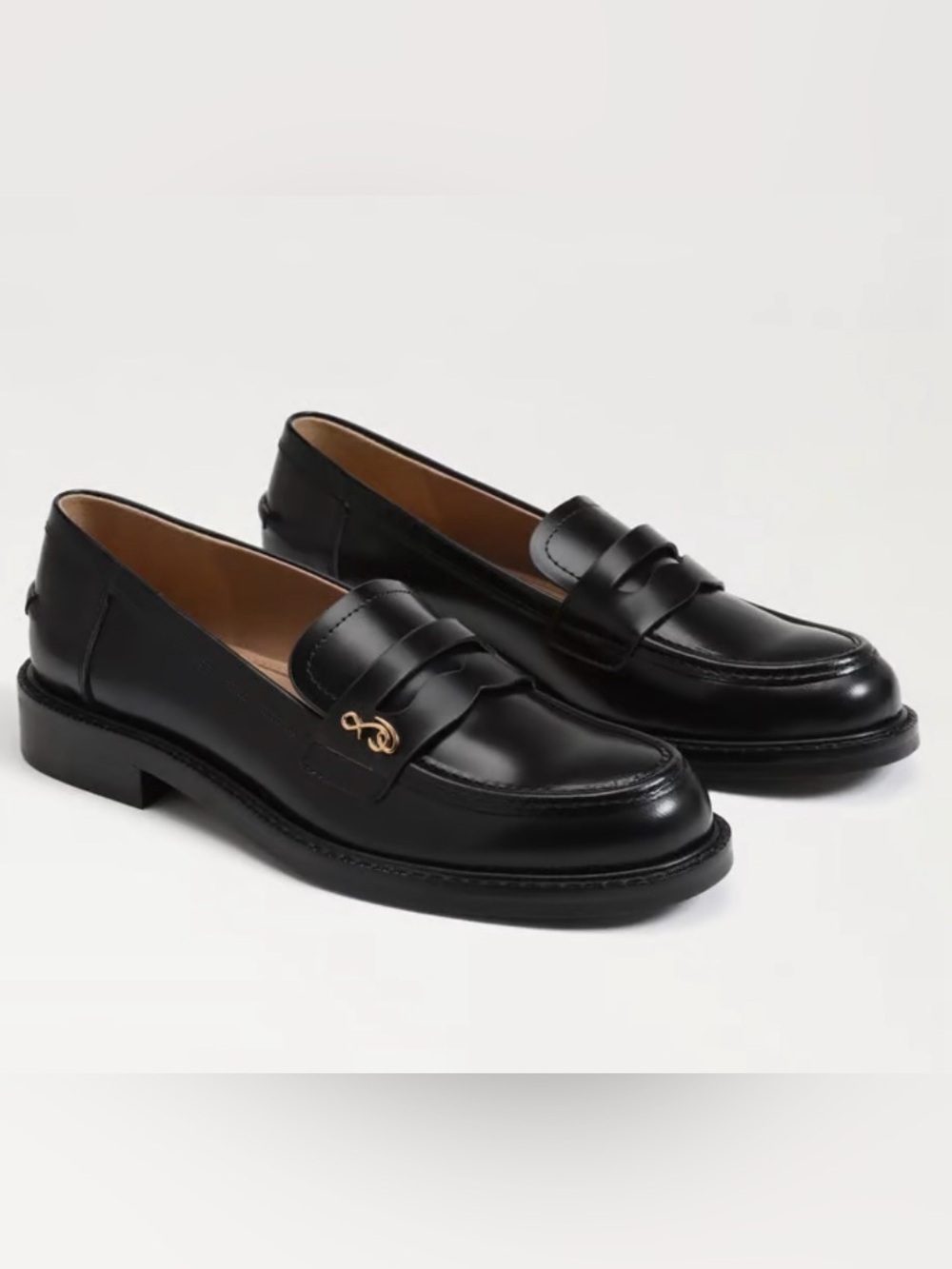 Sam Edelman Classic Black Leather Penny Loafers with Gold Hardware Sz 8.5